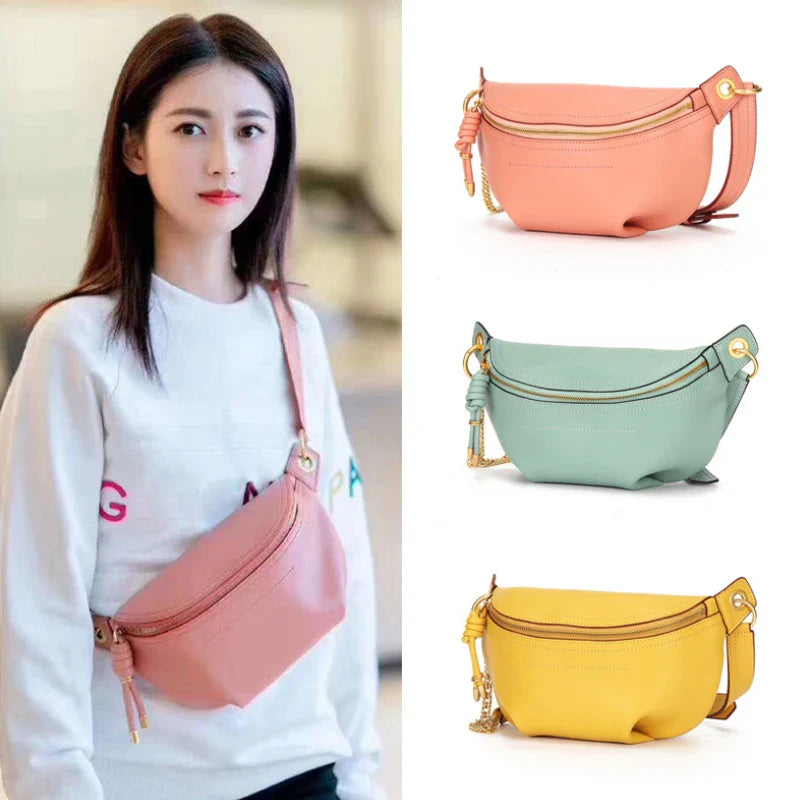 Femlion Leather Waist Bag Women Designer Fanny Pack Fashion Belt Bum Bag