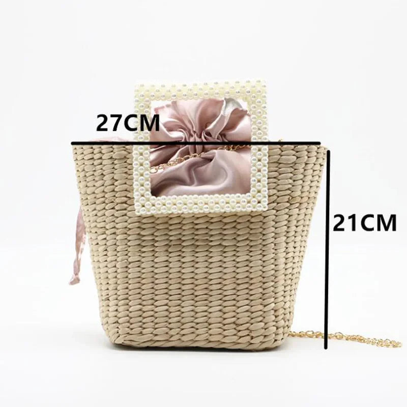 Femlion Straw Shoulder Bag Hand-Woven Seaside Vacation Designer Handbag