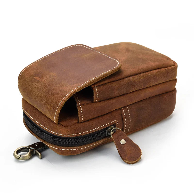 Femlion Men's Leather Waist Bag: Small Phone Holder Bum Bag for Luxury Style