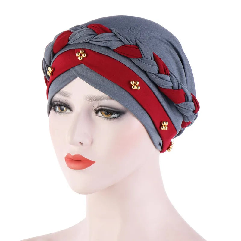 Bohemia Print Cotton Braid Turban Bonnet for Muslim Women by Femlion