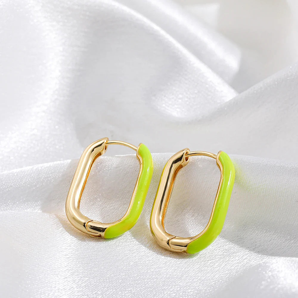 Femlion Enamel Geometric Hoop Earrings - Colorful, Chunky Circle Hoops