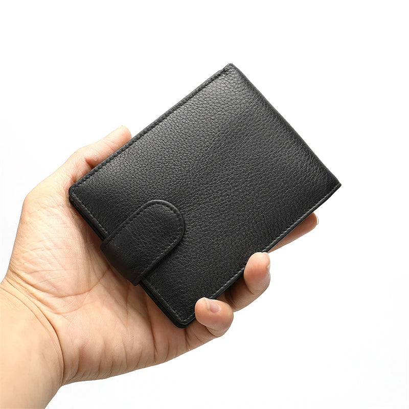 Femlion Black Leather Wallet RFID Protection Short Purse Cash Card Coin Purse