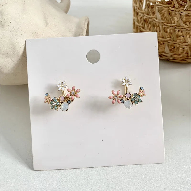 Femlion Bohemia Crystal Pearl Stud Earrings - Handmade Flower Design