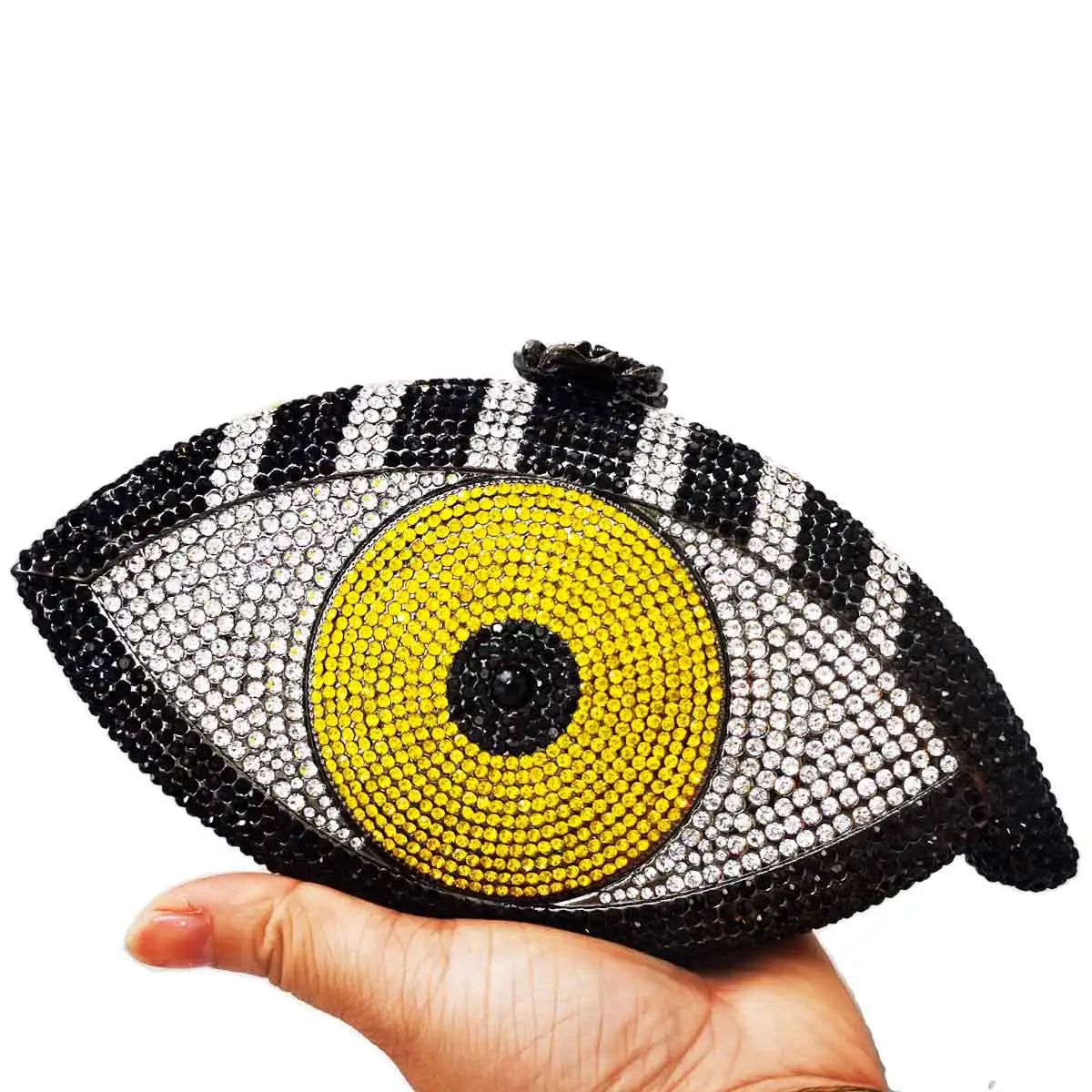 Femlion Crystal Evil Eye Evening Clutch: Luxury Silver Party Bag