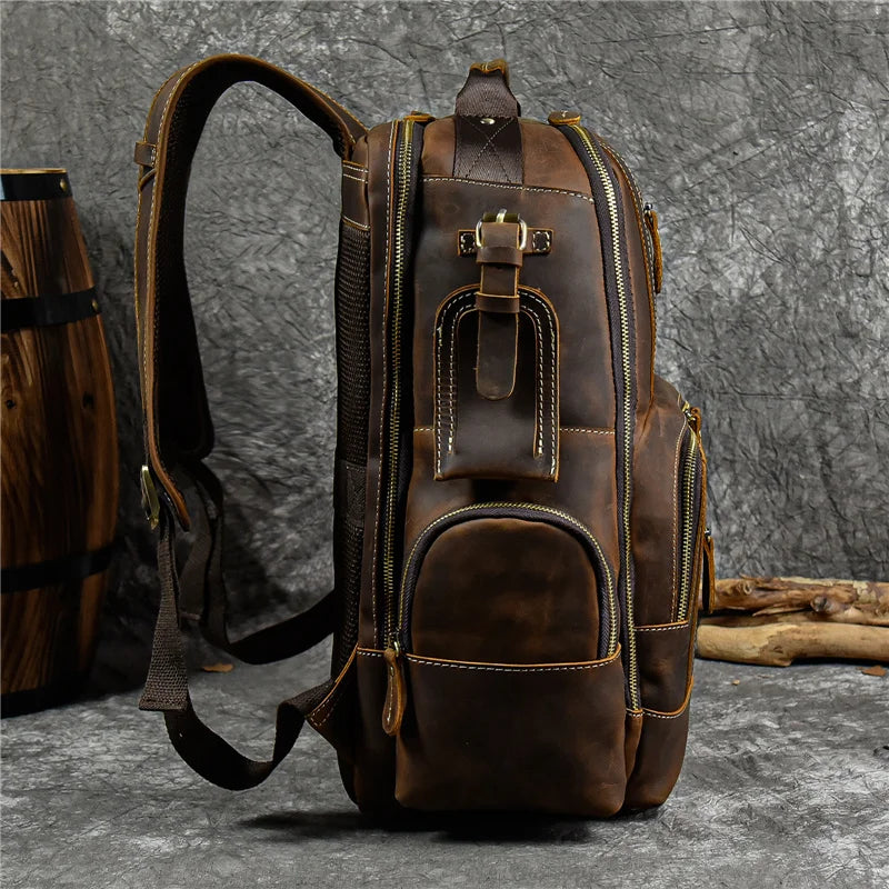 Femlion Men's Leather Backpack: Retro Luxury Fashion Travel Bag Pack