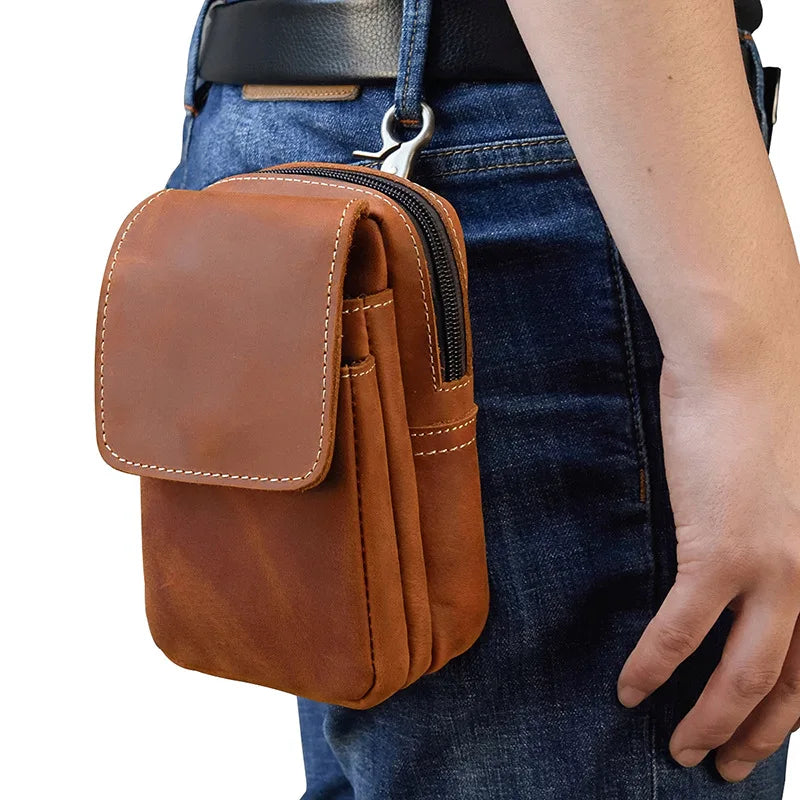 Femlion Men's Leather Waist Bag: Small Phone Holder Bum Bag for Luxury Style