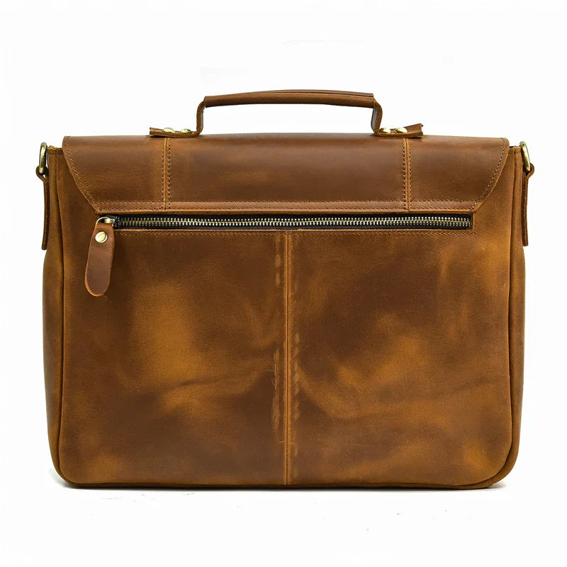 Femlion Men's Genuine Leather Business Briefcase for Laptop and A4 Documents