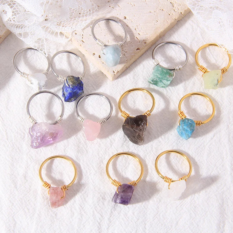 Femlion Aventurine Crystal Ring Rough Quartz Stone Metal Hit Party Ring