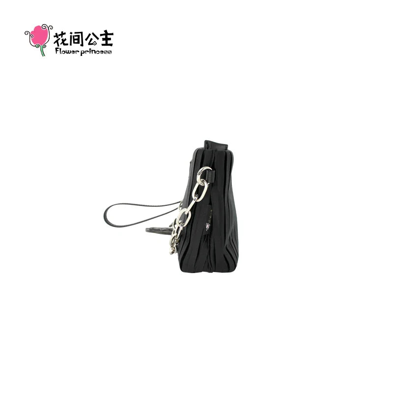 Femlion 2024 Spring Fashion Chain Shoulder Bag Black Pleated Crossbody Clutch