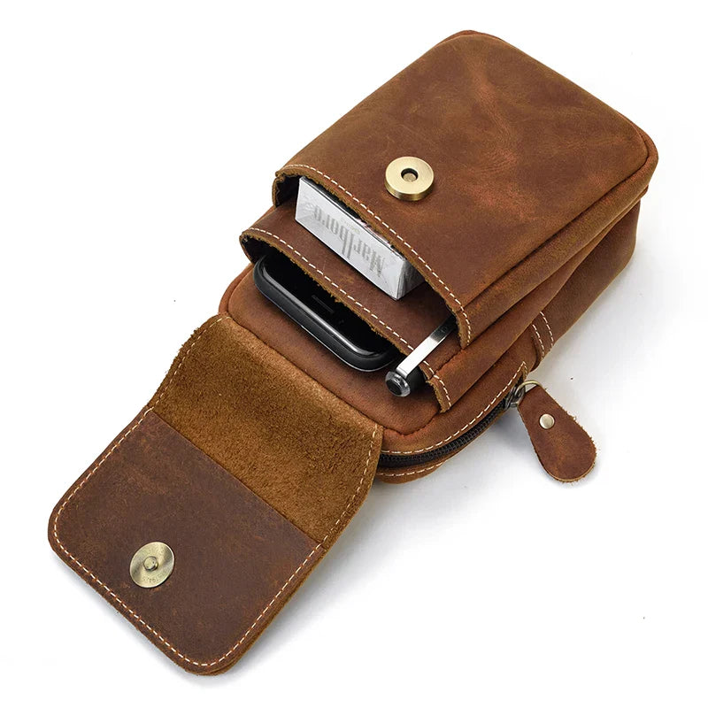 Femlion Men's Leather Waist Bag: Small Phone Holder Bum Bag for Luxury Style