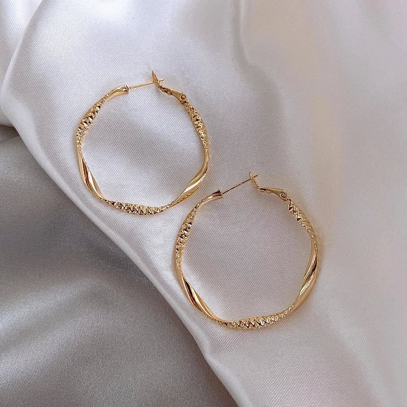 Femlion Gold Metal Hoop Earrings 2023 Fashion Korean Luxury Jewelry