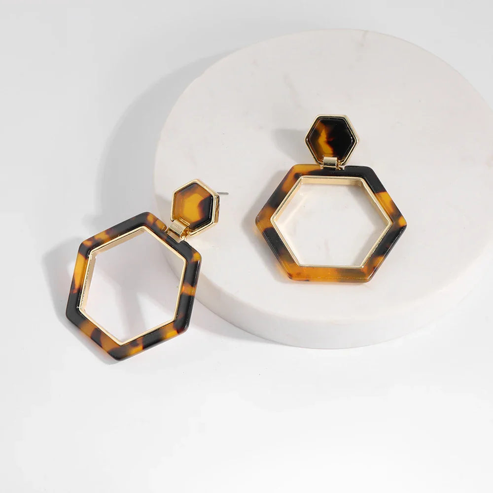 Femlion Geometric Tortoiseshell Acrylic Dangle Earrings