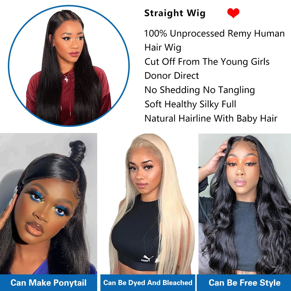 Femlion 13x6 Straight HD Lace Frontal Wig 5x5 Closure Human Hair Wig