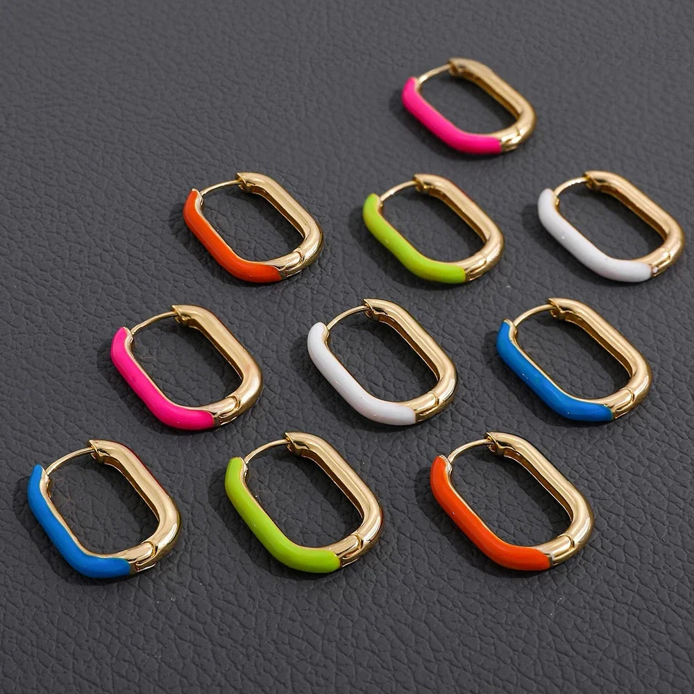 Femlion Enamel Geometric Hoop Earrings - Colorful, Chunky Circle Hoops