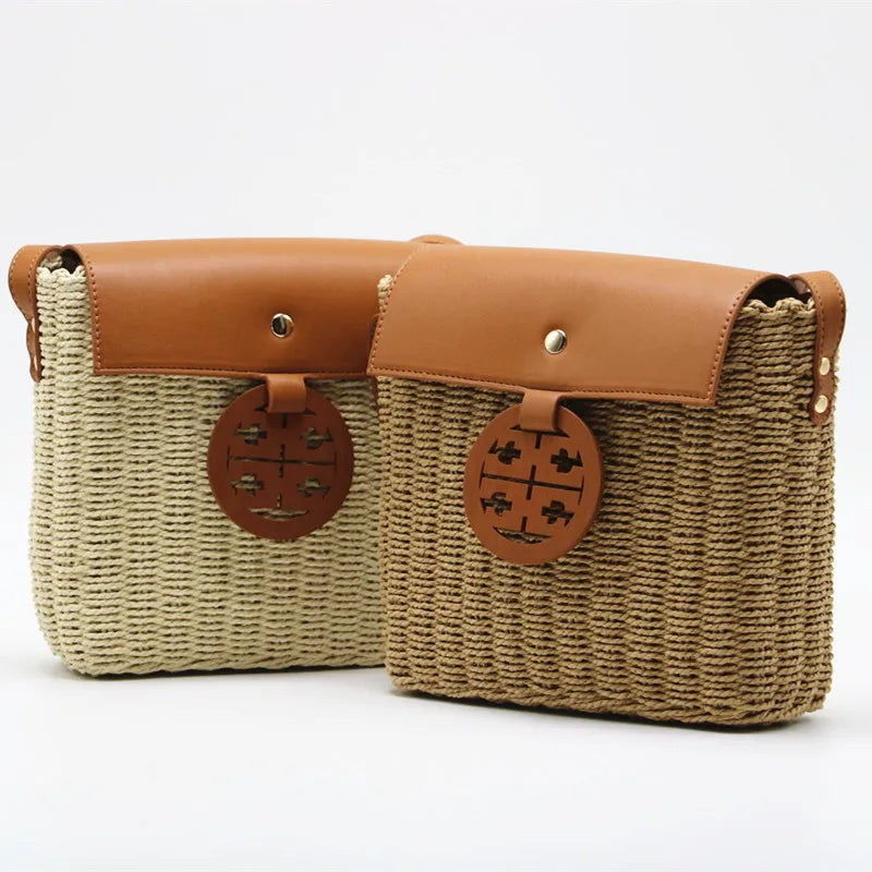 Femlion Beige & Camel Woven Crossbody Cover Bag for Women