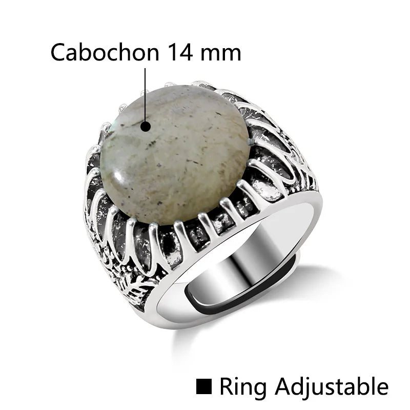 Femlion Natural Stone Rings: Labradourite Red Agates Adjustable Open Finger Ring