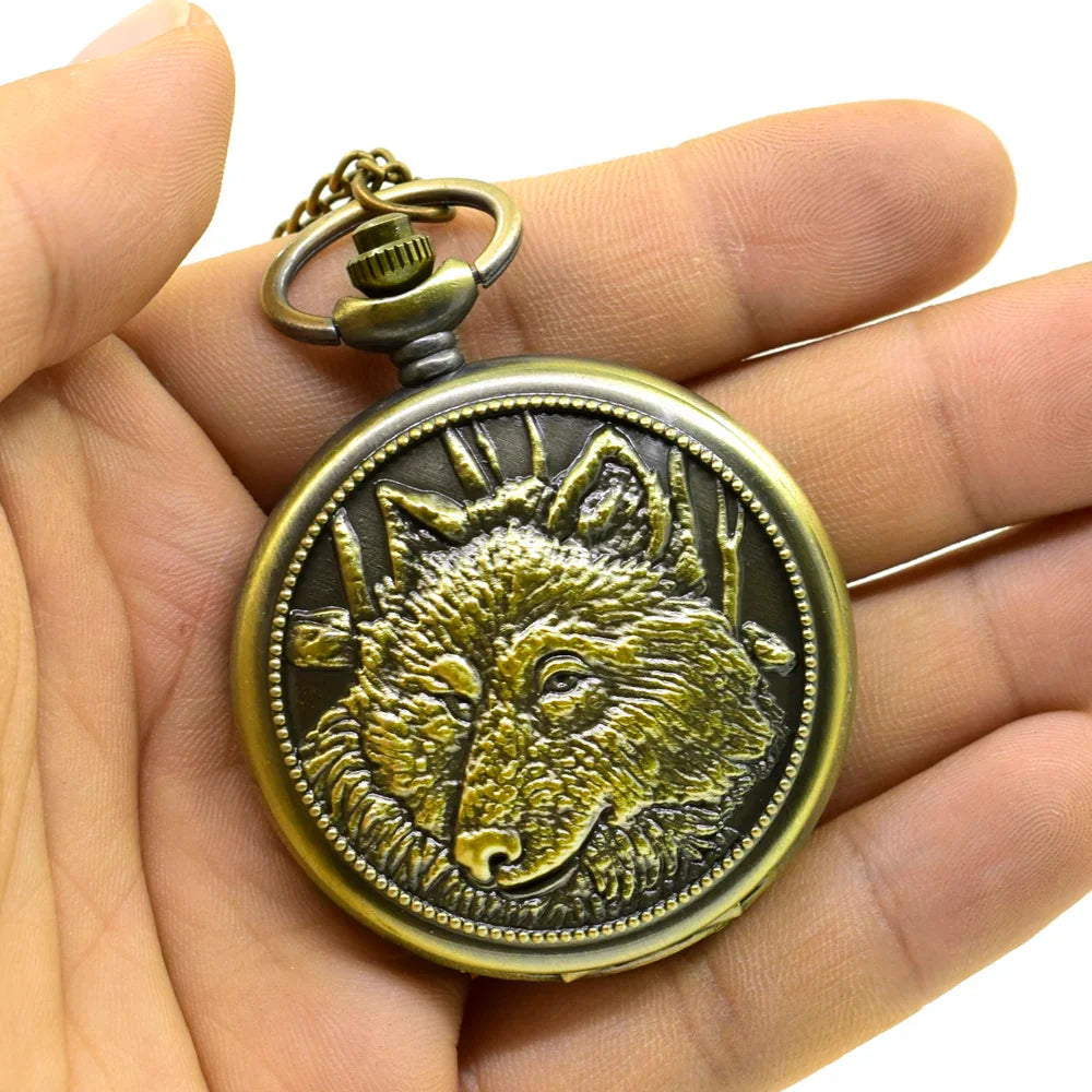 Femlion Retro Vintage Emboss Bronze Men's Pocket Watch with Chain