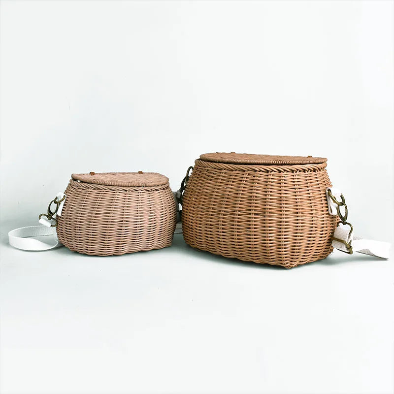 Femlion Natural Rattan Mama Bag - Handwoven Beach Straw Bag & Bike Basket