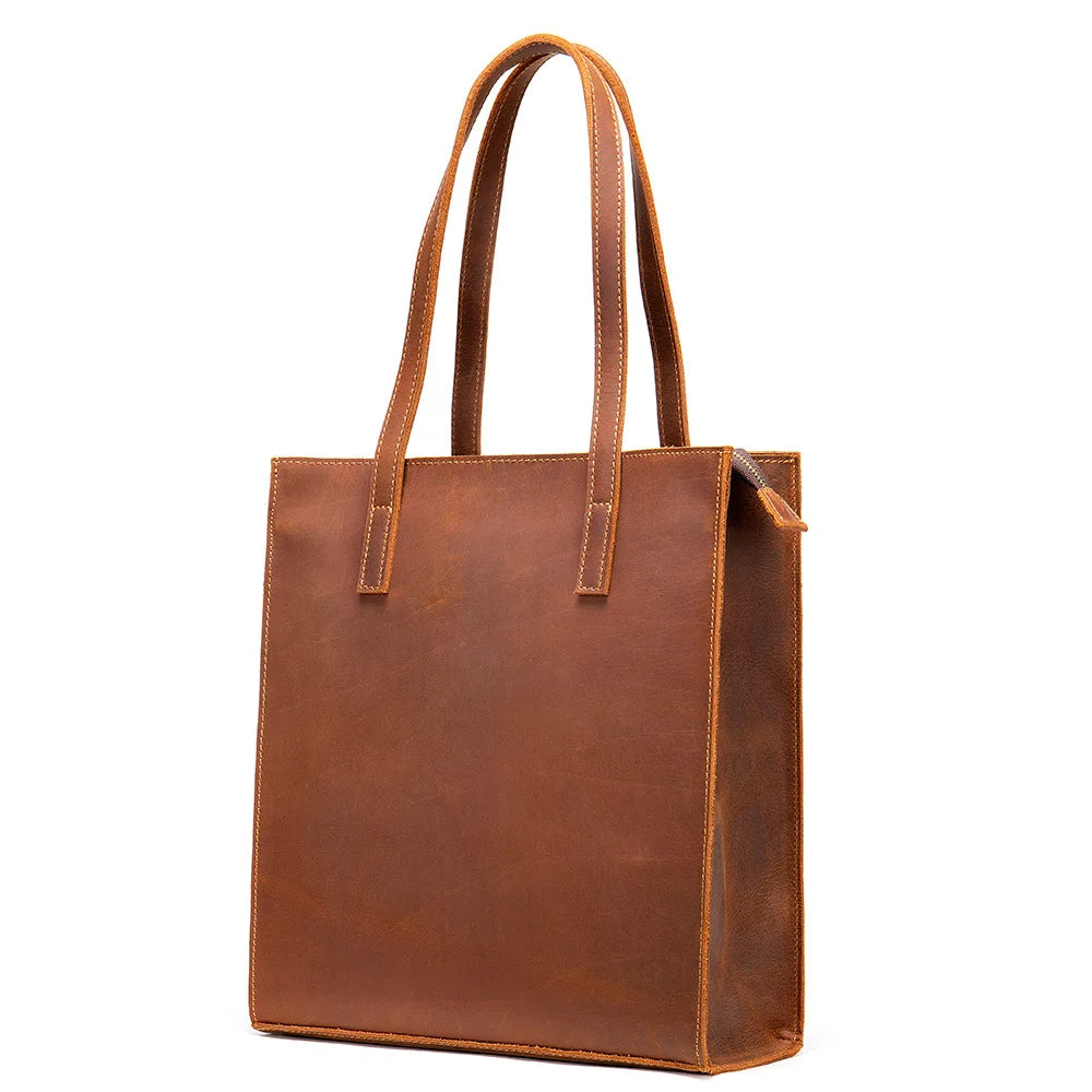 Femlion Genuine Leather Tote Bag: Luxury Vintage Style Women's Handbag