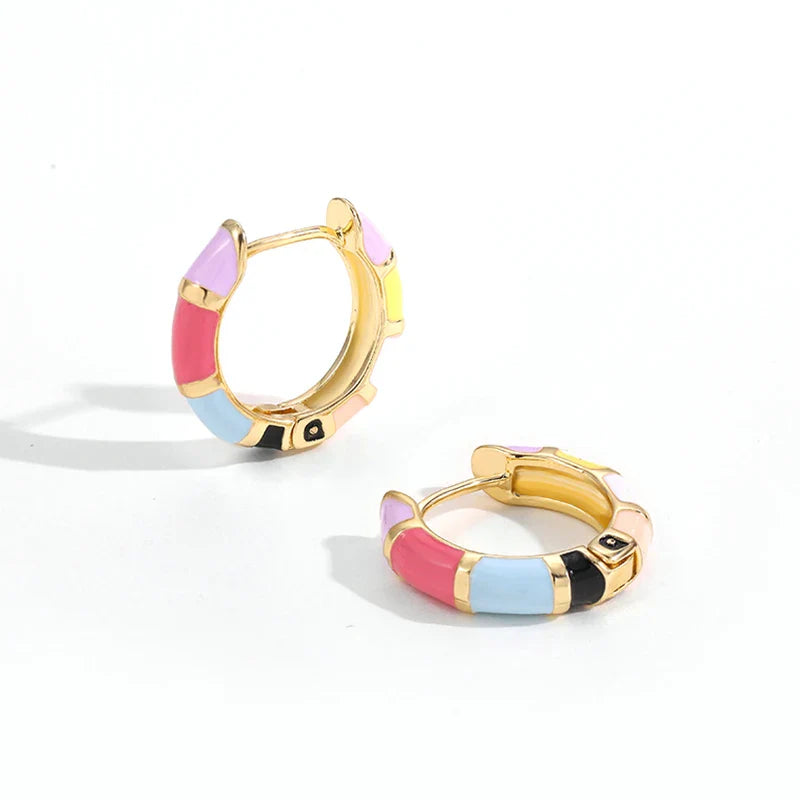 Femlion Enamel Rainbow Hoop Earrings: Fashionable Colorful Huggies for Women