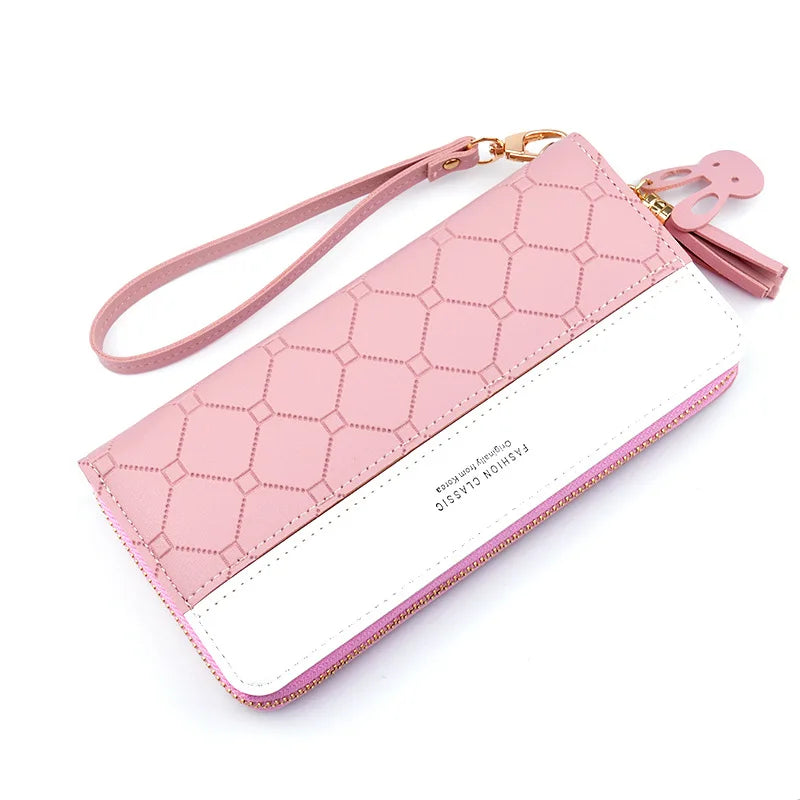 Femlion Patchwork Zipper Wallet with Tassel, Cute Card Holder Clutch Bag for Women