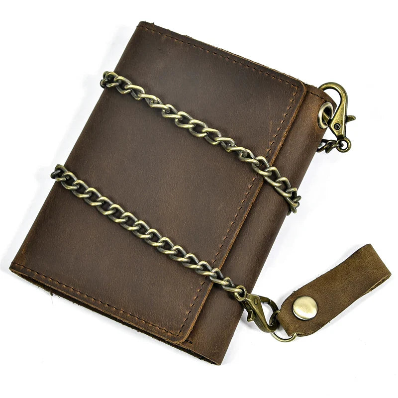 Femlion Leather Wallet with Chain, Men's Slim Coin Purse and Card Holder