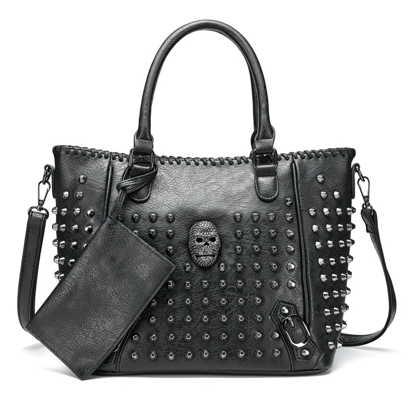 Femlion Rivet Skull Handbag Purse Crossbody Bag with Wallet - Quality Punk Shoulder Bag