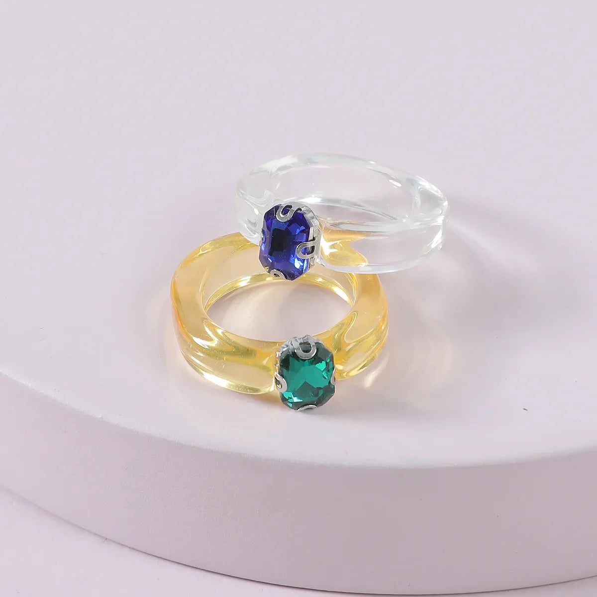 Femlion Boho Rhinestone Resin Rings Set - Stylish Korean Fashion Jewelry