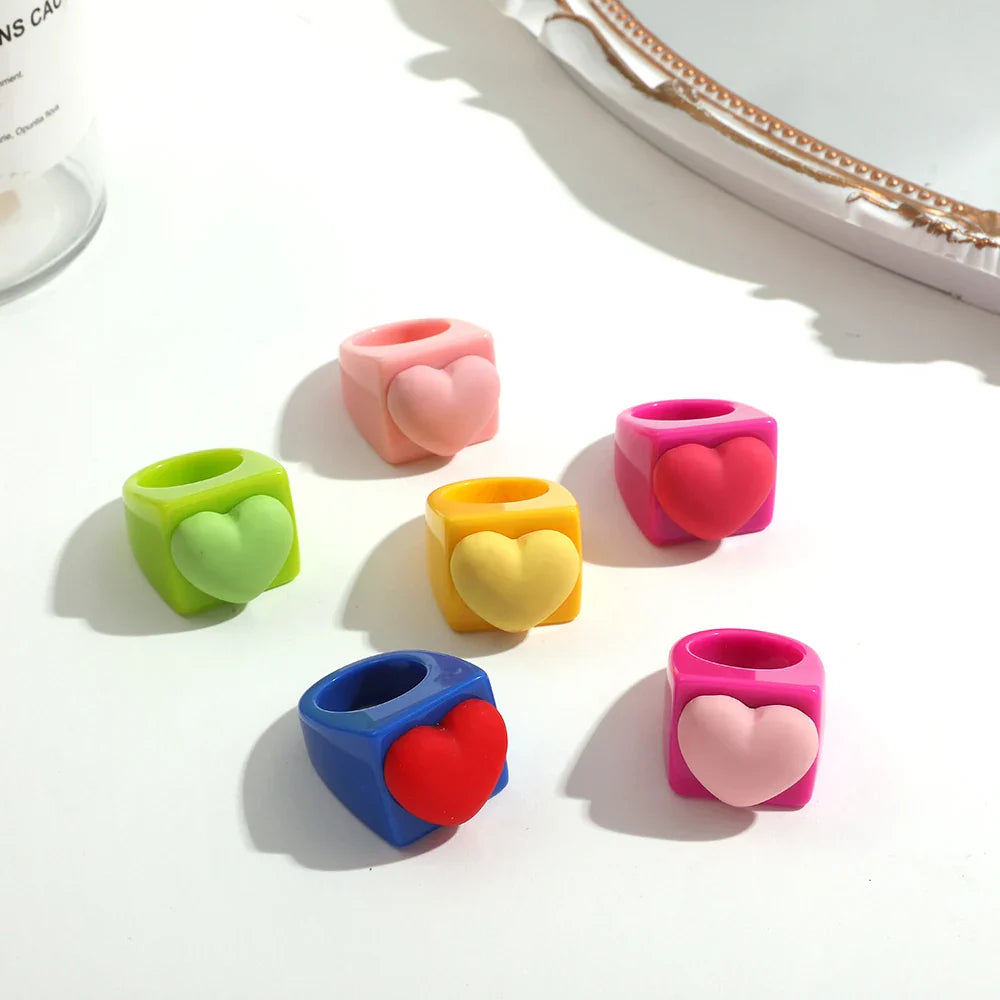 Femlion Multicolor Chunky Resin Acrylic Rings for Women - Trendy Geometric Party Jewelry