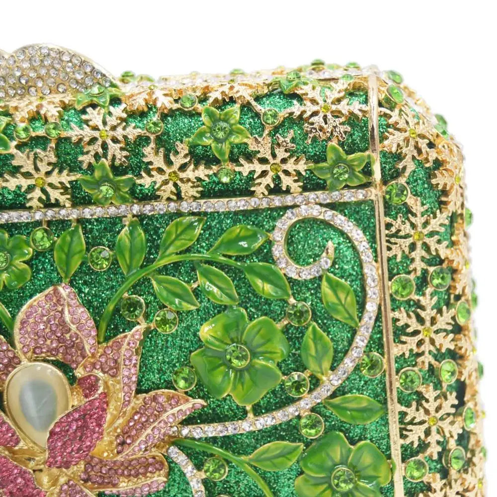 Femlion Green Flower Design Clutch: Luxury Prom Wedding Purse for Women