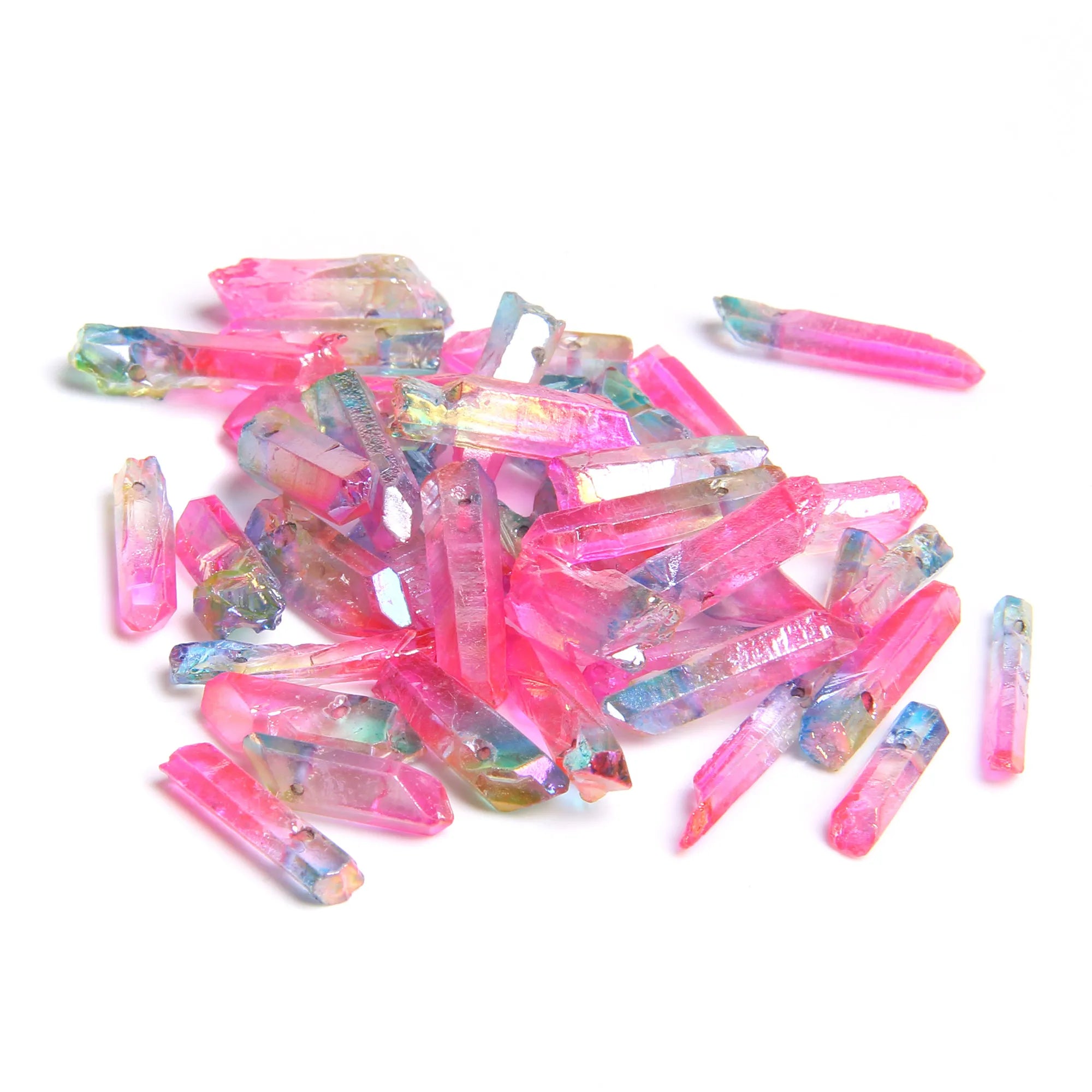 Femlion Pink Quartz Point Beads 13-30 mm Top Drilled Crystal Stick Beads