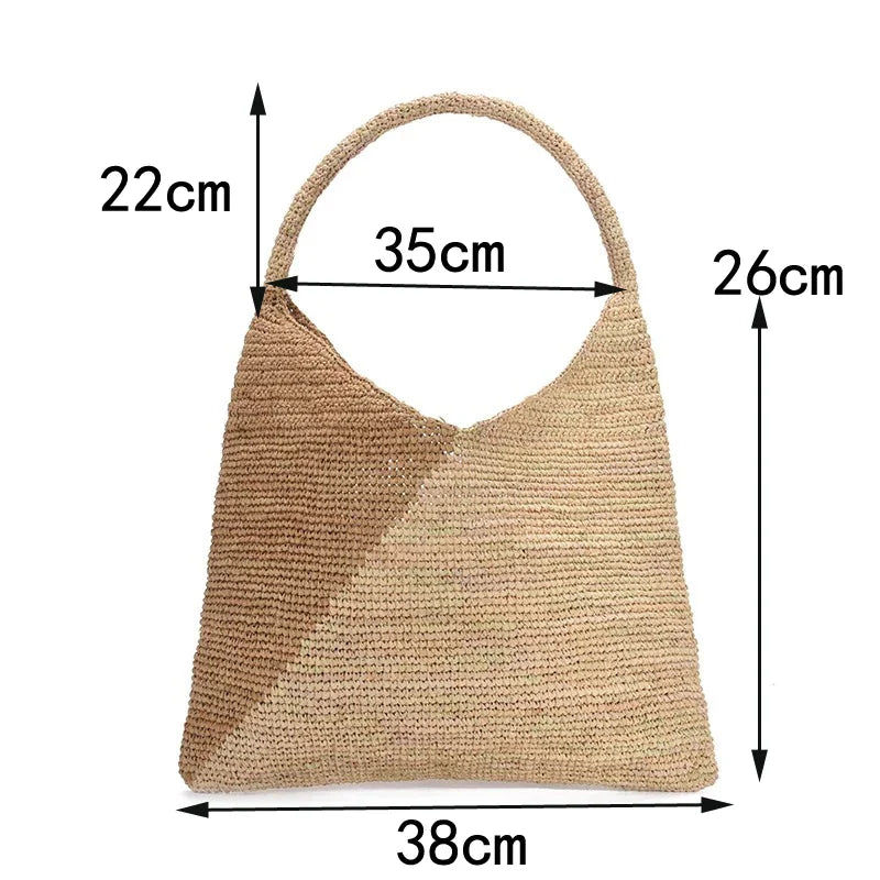 Femlion Straw Bag - Women's Hand-Woven Raffia Shoulder Bag for Seaside Vacation