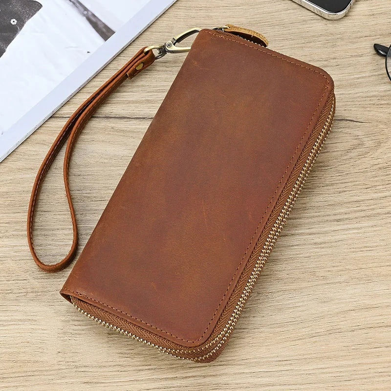 Femlion Vintage Leather Wallet - Luxury Zipper Clutch for Men and Women