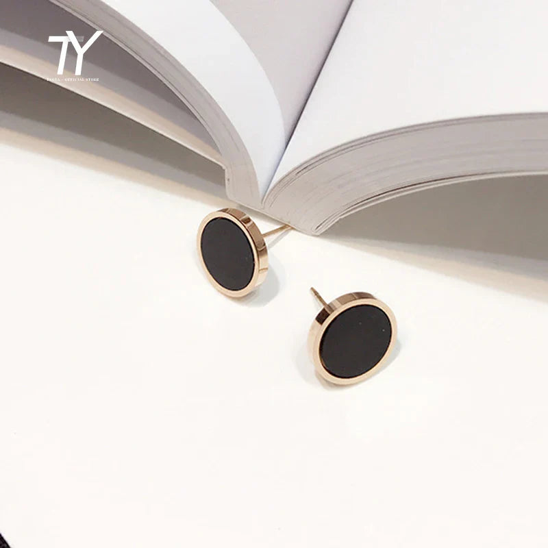 Femlion Black Disc Titanium Steel Earrings - 2023 Korean Fashion Goth Jewelry