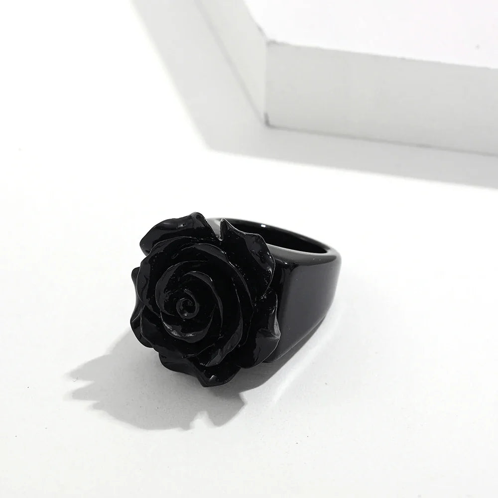 Femlion Rose Flower Resin Square Rings Set for Women - 2021 Fashion Jewelry