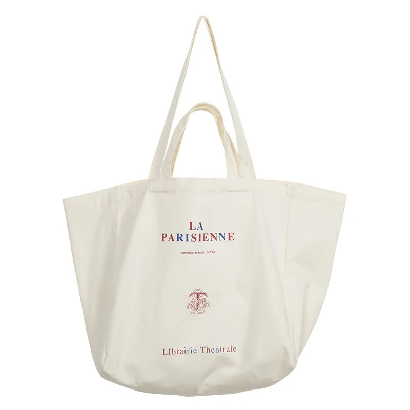 Femlion Parisian Canvas Tote Bag: Extra Large Eco Shopper for Women and Girls