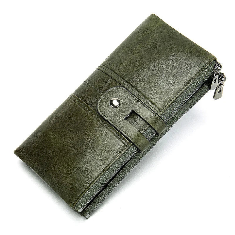 Femlion Fashion Leather Wallet Bifold Zipper Purse Green Red for Woman, Travel Cash Cellphone