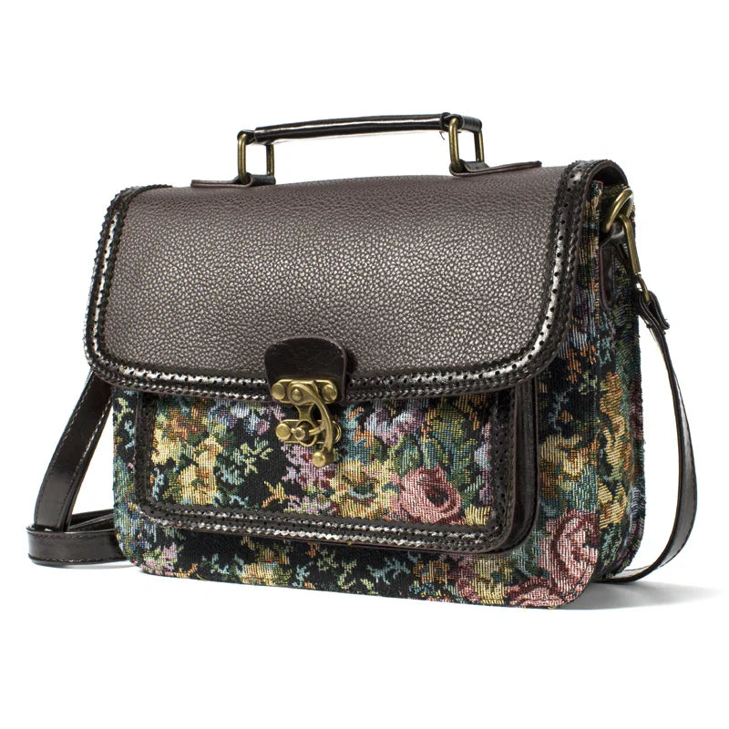 Femlion 2022 Vintage Floral Briefcase Bag Designer Crossbody Shoulder Purse