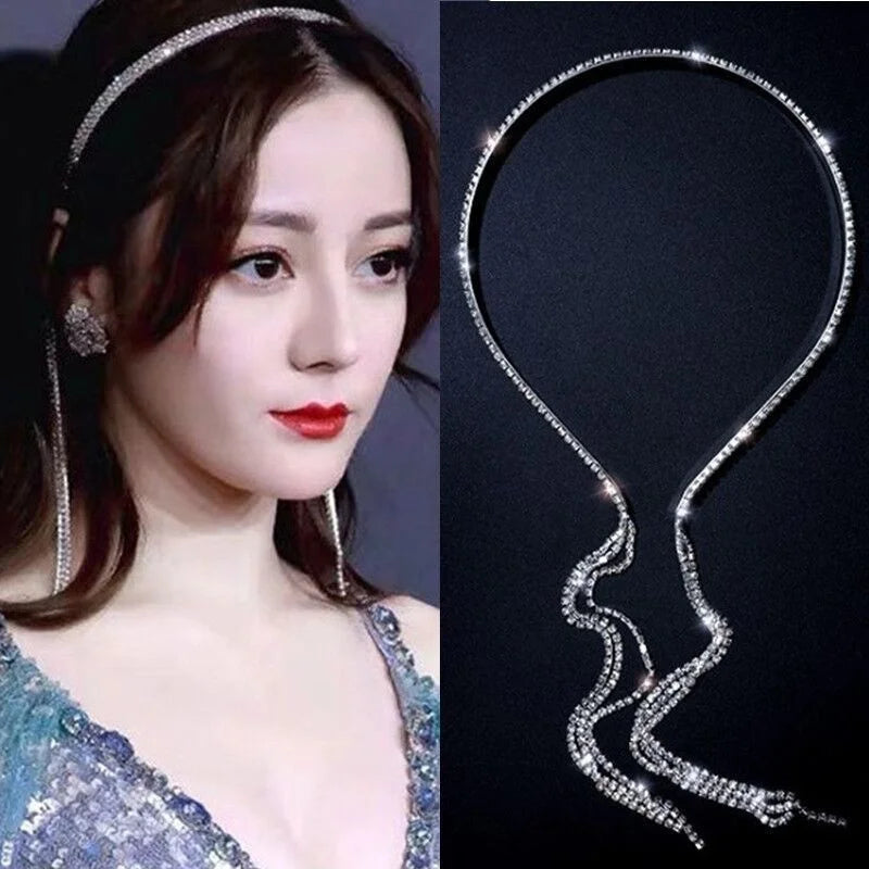 Femlion Luxury Rhinestone Tassel Hairbands for Women - Wedding Banquet Jewelry