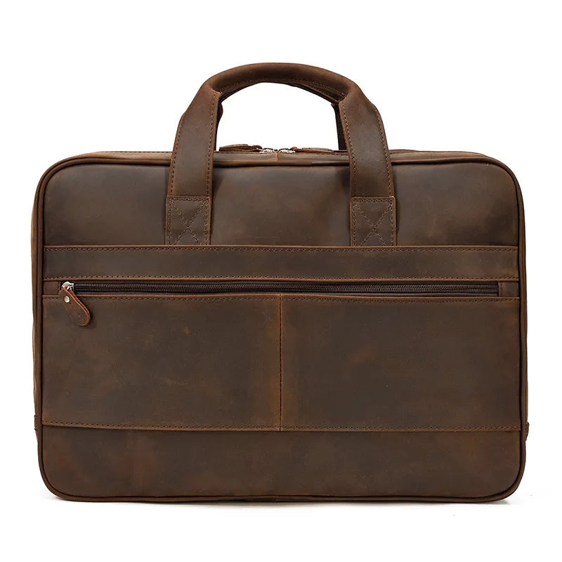 Femlion Crazy Horse Leather Men Briefcase: Vintage Luxury Designer Laptop Bag