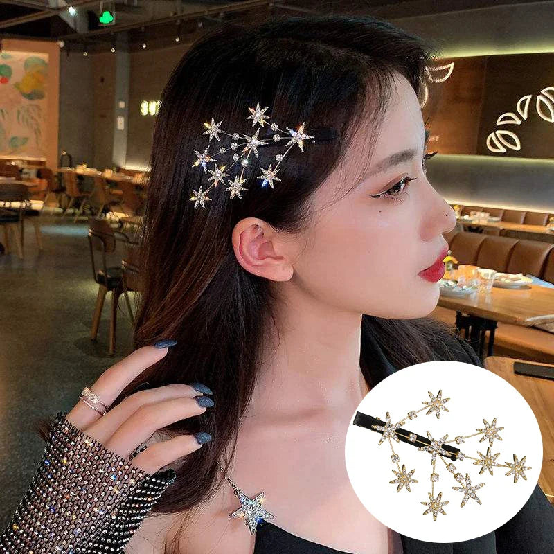 Femlion Crystal Hair Clip Headwear - Gold Color Hair Accessories for Women