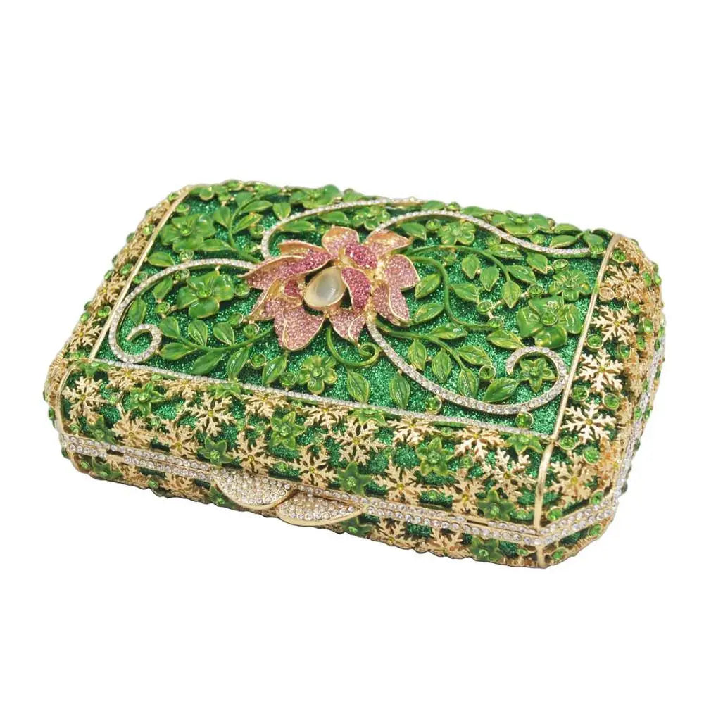 Femlion Green Flower Design Clutch: Luxury Prom Wedding Purse for Women