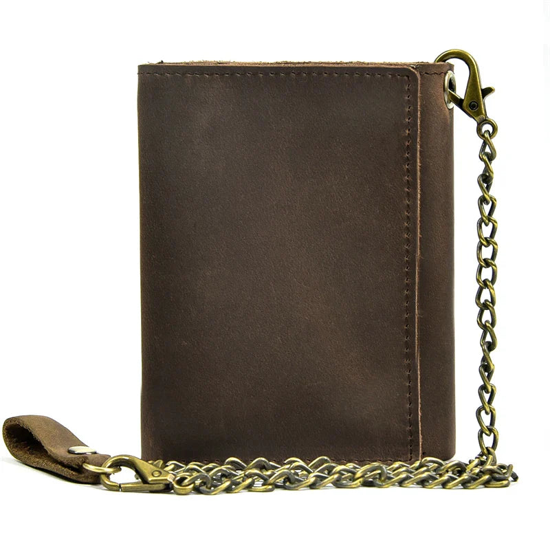 Femlion Leather Wallet with Chain, Men's Slim Coin Purse and Card Holder