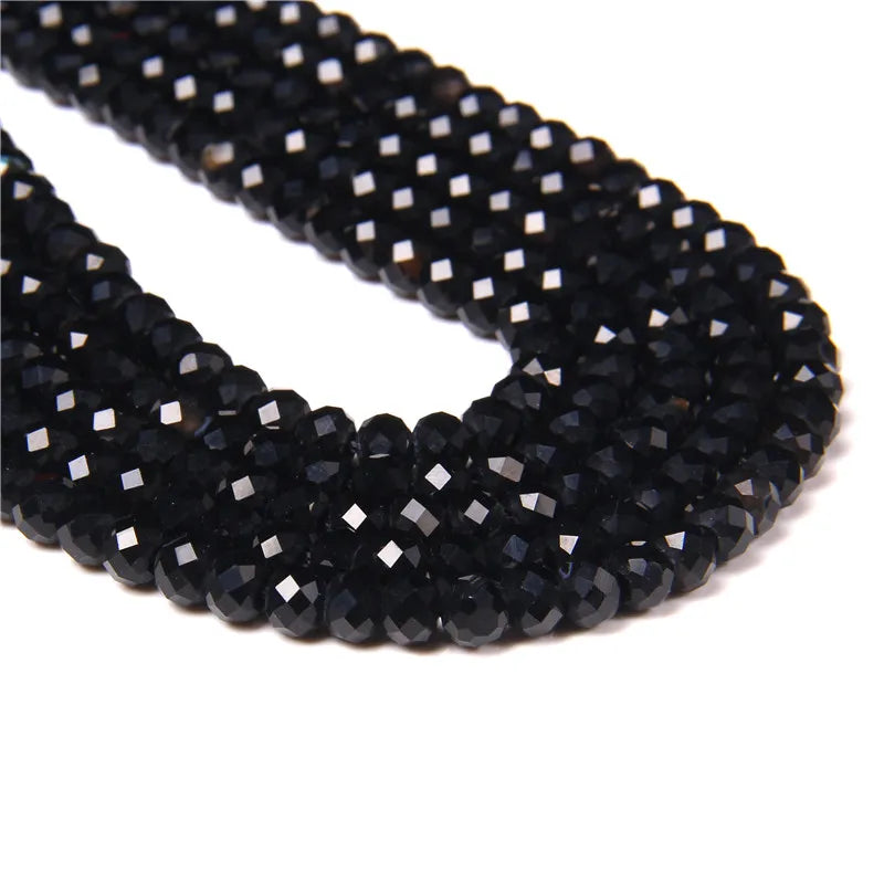 Femlion Black Spinel Faceted Bead 4*6MM Flat Round Gemstone for Jewelry Making