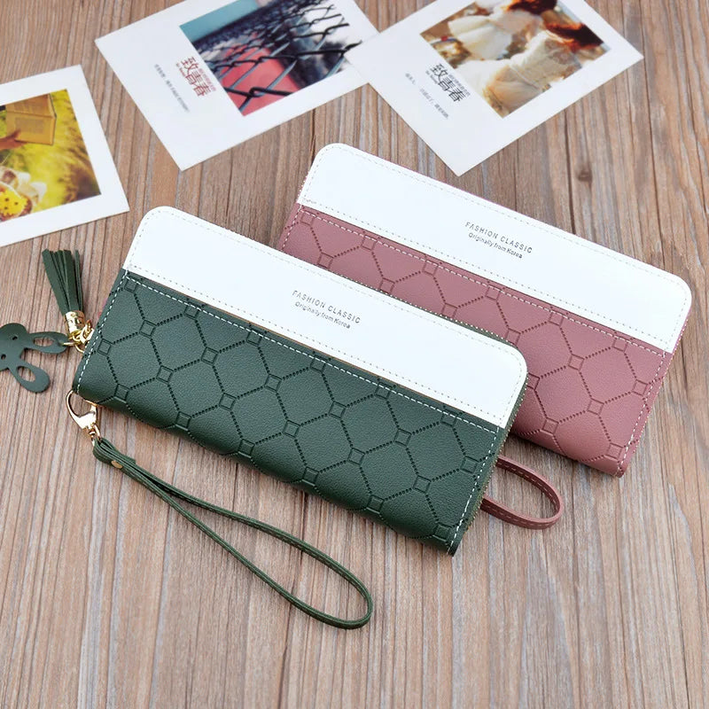 Femlion Patchwork Zipper Wallet with Tassel, Cute Card Holder Clutch Bag for Women