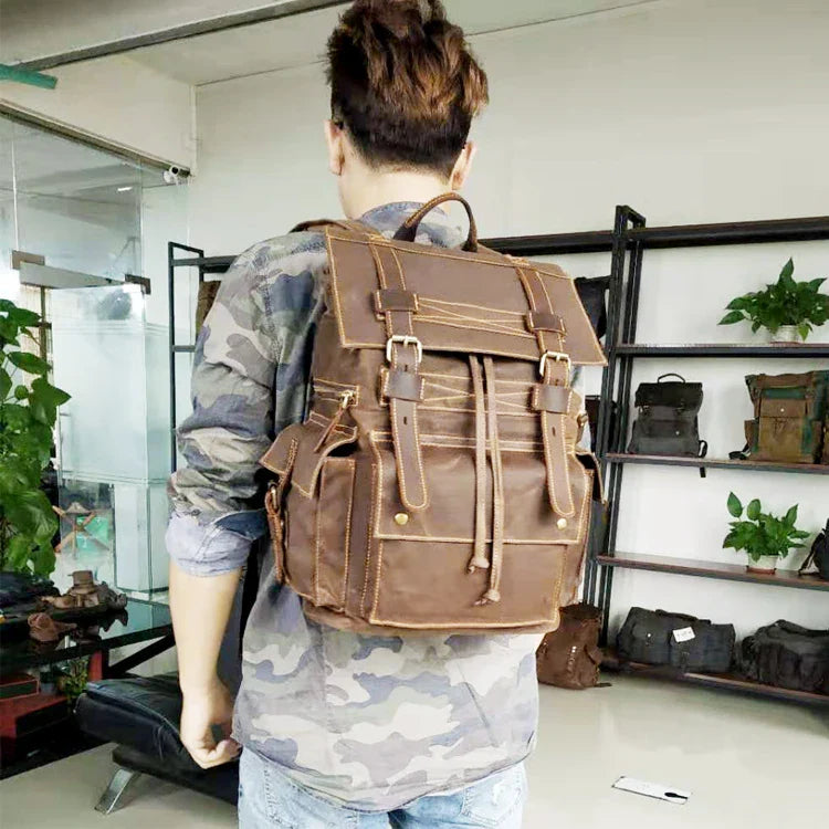 Femlion Canvas Leather Backpack: Top Luxury, Large Capacity, Waterproof, Vintage, School Bag