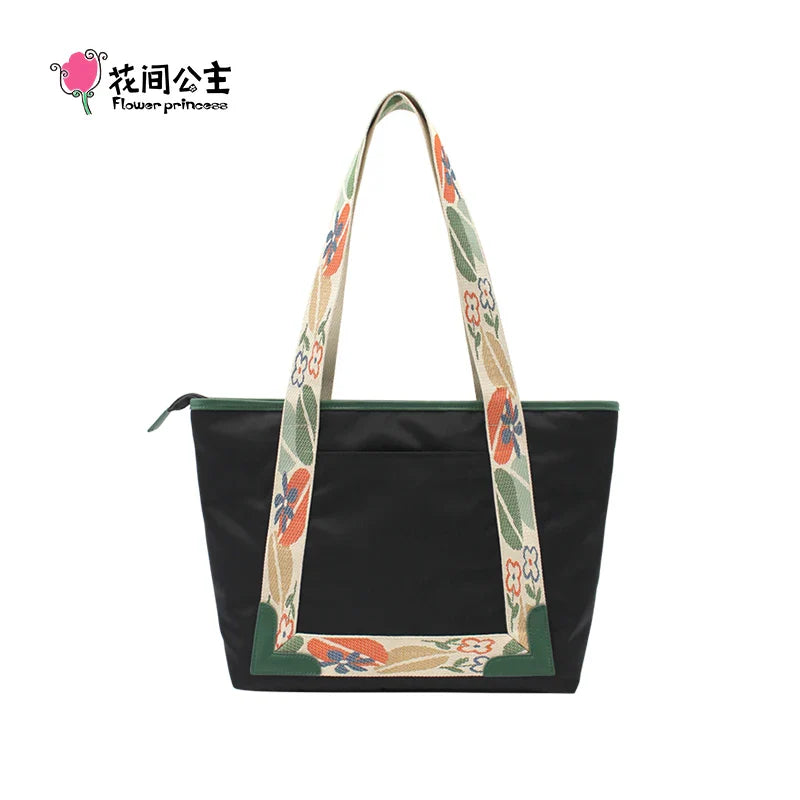 Femlion Floral Princess Shoulder Tote Bag Large-Capacity Lightweight Canvas Handbag