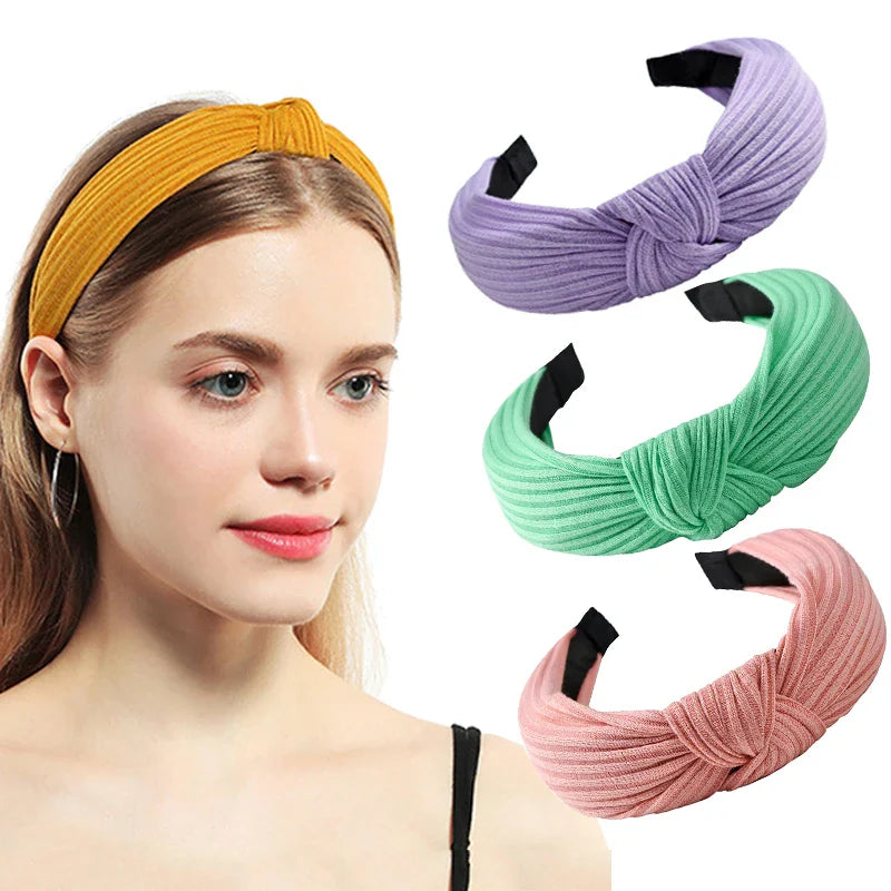 Femlion Wide Cotton Knotted Hairband for Women - Fashion Turban Headwear Hair Accessories