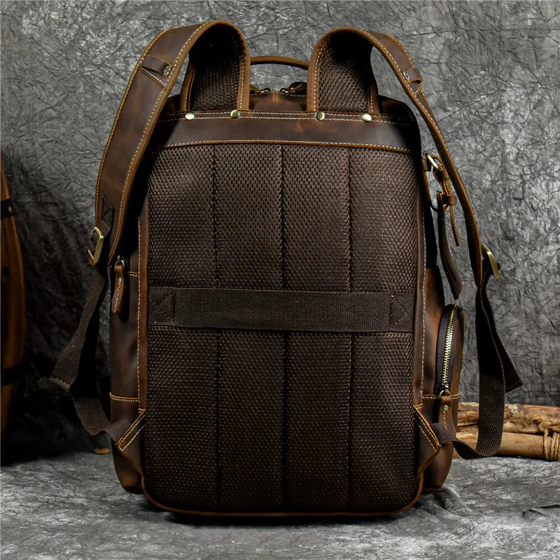 Femlion Men's Leather Backpack: Retro Luxury Fashion Travel Bag Pack