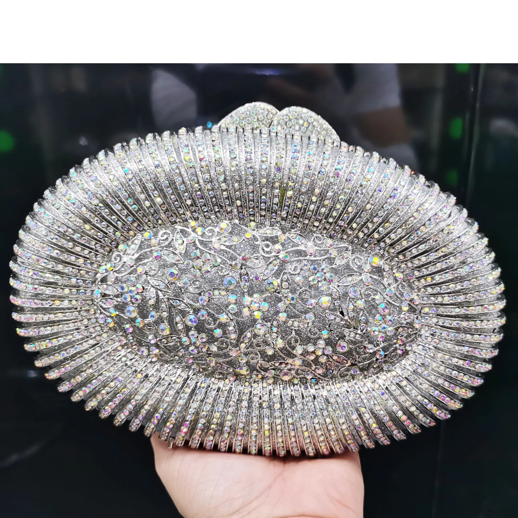 Femlion Green Oval Crystal Evening Bag Luxury Purse Chain Handbag Box Clutch